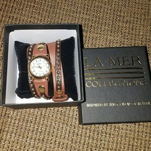 NIB La Mer leather stud wrap watch